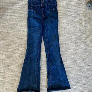 Free People Dark Blue High-Waisted Flare Jeans